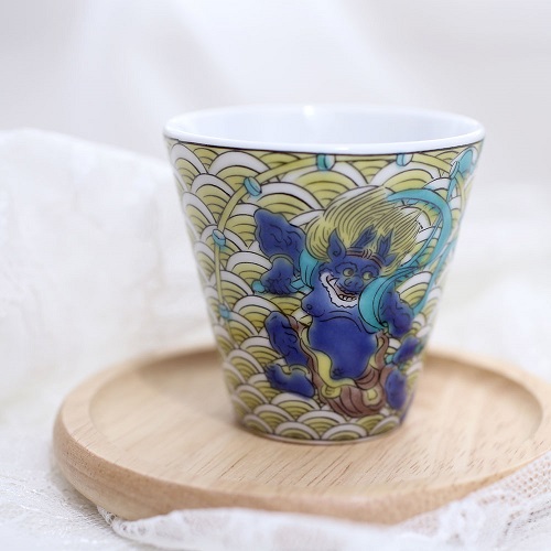 陶器 九谷焼 一輪挿 角福印 色絵 割り込ま 徳利 酒器 美術陶磁器 JAPAN ② 