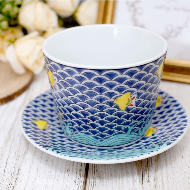 送料無料】日本製 九谷焼/久谷五彩 磁気/陶器/陶磁器 小皿/コップ