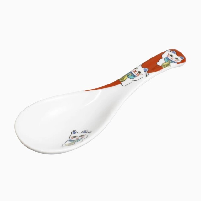 【送料無料】日本製 九谷焼/久谷五彩/北陸伝統工芸/ れんげ/ 可愛いスプーン 招き猫 青郊窯 和柄 コレクション 14cm 食器/陶器/磁器 カトラリー お洒落 個性 上品 可愛い 7353-SK25