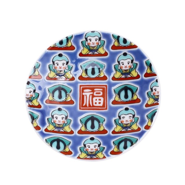 吉祥/KISSYO 日本製 九谷焼 久谷五彩 陶器 陶磁器 磁気 お皿/皿/小皿/縁起小皿/豆皿 食器 和食器 9.5cm 福助 華やか 鮮やか オシャレ お洒落 記念日 お祝い 誕生日 プレゼント 贈り物 祝い品 7384-SK25