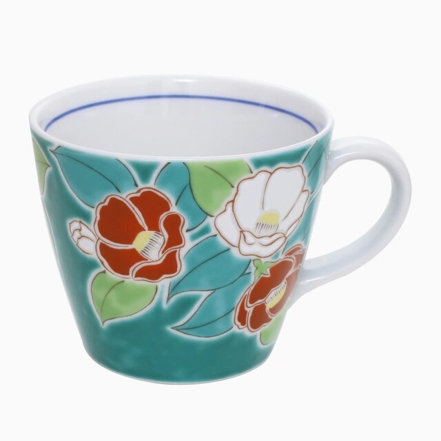 【送料無料】日本製 九谷焼 久谷五彩 磁気 陶器 陶磁器 マグカップ コップ カップ 椿 つばき ツバキ 青郊窯 華やか 鮮やか お洒落 オシャレ お祝い 記念日 誕生日 結婚祝い 開店祝い プレゼント 贈り物 7389-SK25