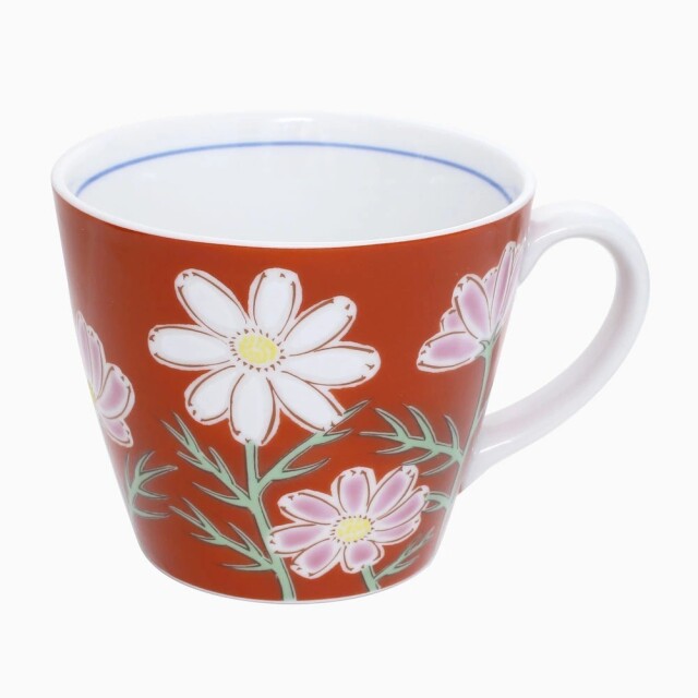 【送料無料】日本製 九谷焼 久谷五彩 磁気 陶器 陶磁器 マグカップ コップ カップ コスモス 秋桜 青郊窯 華やか 鮮やか お洒落 オシャレ お祝い 記念日 誕生日 結婚祝い 開店祝い プレゼント 贈り物 7390-SK25
