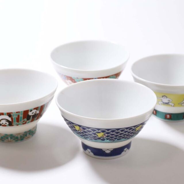 送料無料】日本製 九谷焼/久谷五彩/磁気/陶器/陶磁器 お茶碗/茶碗