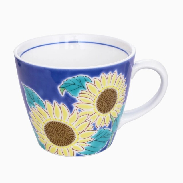 【送料無料】日本製 九谷焼 久谷五彩 磁気 陶器 陶磁器 マグカップ コップ カップ ひまわり 向日葵 青郊窯 華やか 鮮やか お洒落 オシャレ お祝い 記念日 誕生日 結婚祝い 開店祝い プレゼント 贈り物 7414-SK25