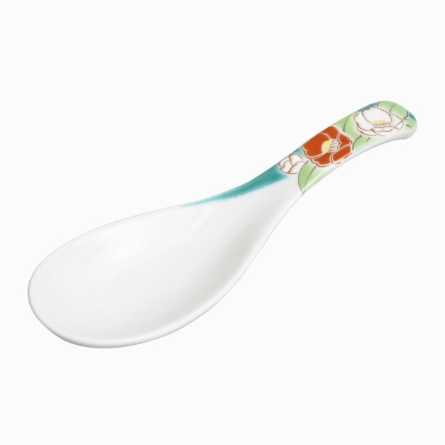 【送料無料】日本製 九谷焼/久谷五彩/北陸伝統工芸/ れんげ/ 可愛いスプーン 椿/つばき 和柄 コレクション 14cm 食器/陶器/磁器 カトラリー お洒落 個性 上品 可愛い 7433-SK25