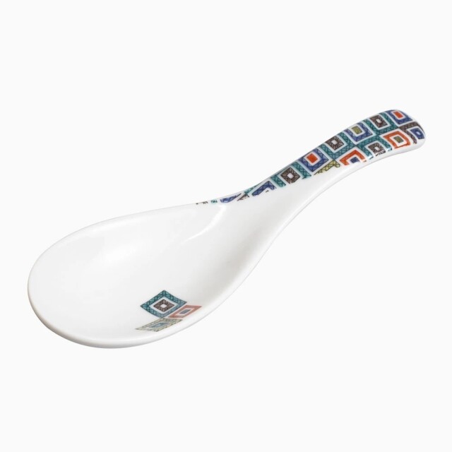 【送料無料】日本製 九谷焼/久谷五彩/北陸伝統工芸/ れんげ/ 可愛いスプーン 石畳 青郊窯 和柄 コレクション 14cm 食器/陶器/磁器 カトラリー お洒落 個性 上品 可愛い 7434-SK25