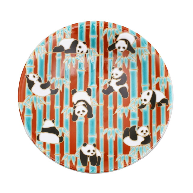 【送料無料】日本製 九谷焼 久谷五彩 陶器 陶磁器 磁気 お皿 皿 小皿 縁起小皿 食器 パンダ ぱんだ 和食器 12cm  華やか 鮮やか オシャレ お洒落 記念日  7439-SK25