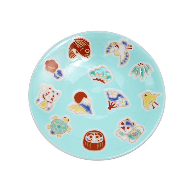 【送料無料】日本製 九谷焼 久谷五彩 陶器 陶磁器 磁気 お皿 皿 小皿 縁起小皿 食器 えんぎもの 和食器 12cm  華やか 鮮やか オシャレ お洒落 記念日  7442-SK25