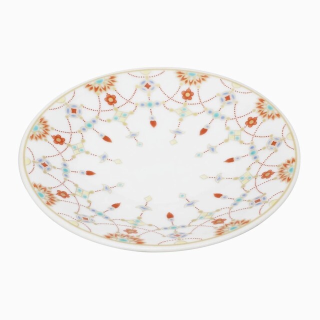 【送料無料】日本製 九谷焼 久谷五彩 陶器 陶磁器 磁気 お皿 皿 小皿 縁起小皿 食器 瓔珞文 和食器 12cm  華やか 鮮やか オシャレ お洒落 記念日  7447-SK25