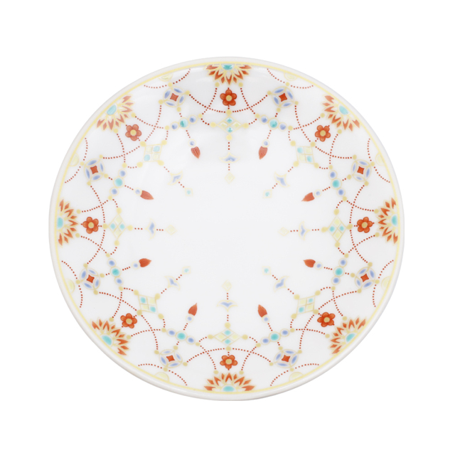 【送料無料】日本製 九谷焼 久谷五彩 陶器 陶磁器 磁気 お皿 皿 小皿 縁起小皿 食器 瓔珞文 和食器 12cm  華やか 鮮やか オシャレ お洒落 記念日  7447-SK25