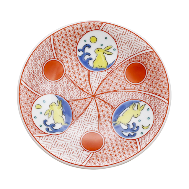 【送料無料】日本製 九谷焼 久谷五彩 陶器 陶磁器 磁気 お皿 皿 小皿 縁起小皿 食器 和食器 12cm うさぎ ウサギ 華やか 鮮やか オシャレ お洒落 記念日  7452-SK25
