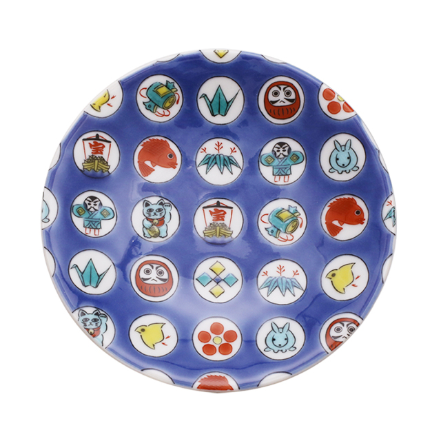 【送料無料】日本製 九谷焼 久谷五彩 陶器 陶磁器 磁気 お皿 皿 小皿 縁起小皿 食器 丸紋宝紋 和食器 12cm  華やか 鮮やか オシャレ お洒落 記念日  7453-SK25