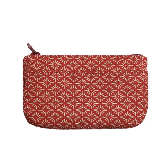 日本製 印伝/INDENYA/印傳屋 小銭入れ/コインケース/財布 カード入れ/ICカード/クレジットカード 小物入れ マルチポーチ 赤/レッド 菱菊 コンパクト お札も収納可能 鹿革/漆 ファスナー式7455-IY25