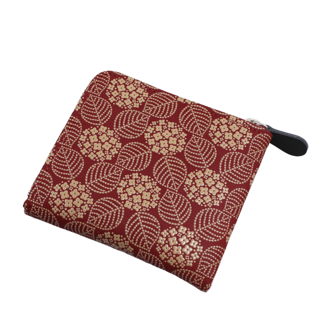 日本製 印伝/INDENYA/印傳屋 小銭入れ/コインケース/財布 カード入れ/ICカード/クレジットカード  赤/レッド 紫陽花 コンパクト お札も収納可能 鹿革/漆 ファスナー式7457-IY25