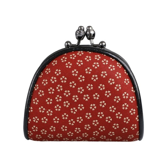 日本製 印伝/INDENYA/印傳屋 小銭入れ/コインケース/財布/がま口ウォレット 小桜/赤/レッド コンパクト プレゼント/ギフト アイテム/ファッション雑貨 7460-IY25