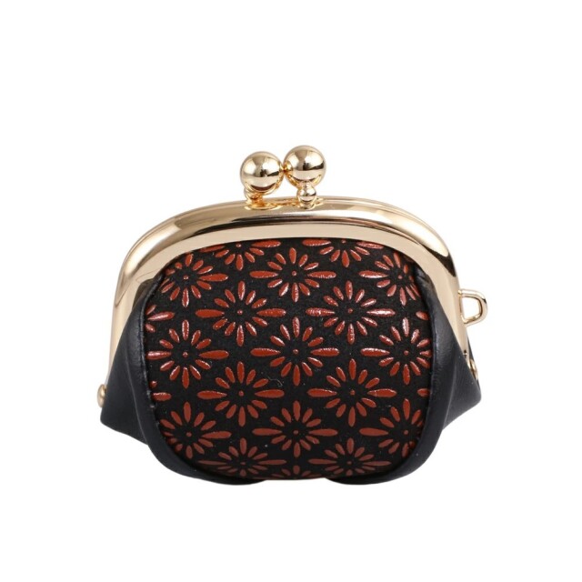 日本製 印伝/INDENYA/印傳屋 小銭入れ/コインケース/財布/がま口ウォレット 菱菊/赤/レッド 黒 コンパクト プレゼント/ギフト アイテム/ファッション雑貨 7461-IY25