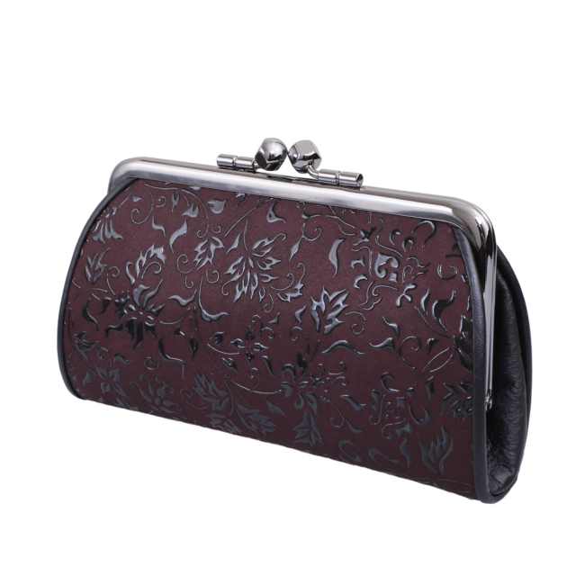 日本製 印伝/INDENYA/印傳屋 小銭入れ/コインケース/財布/親子がま口ウォレット 紫鳶/むらさきとび 花唐草 コンパクト プレゼント/ギフト アイテム/ファッション雑貨 7462-IY25