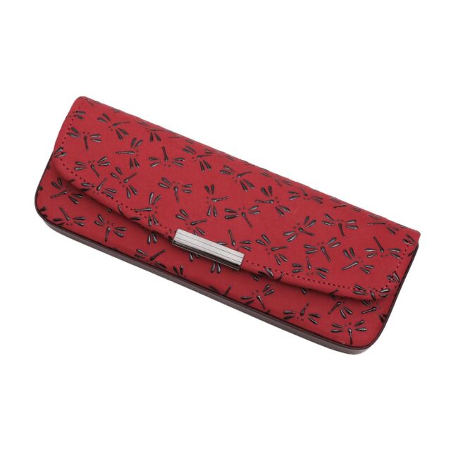 日本製 印伝/INDENYA/印傳屋 眼鏡入れ/メガネ入れ/メガネケース 赤/レッド 和柄 トンボ/蜻蛉 軽量 鹿革/漆 ボタン式 プレゼント/ギフト 男女兼用 アイテム/雑貨 7468-IY25