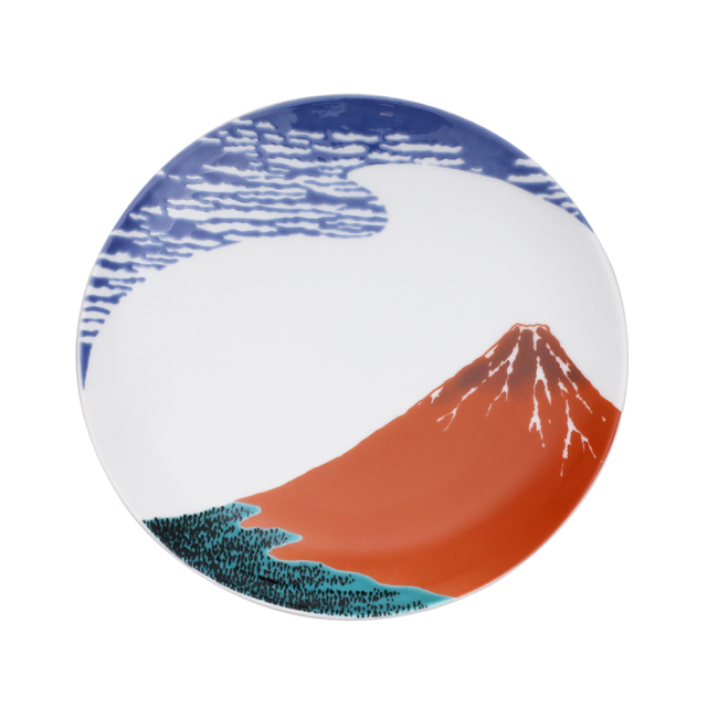 【送料無料】日本製 九谷焼 九谷五彩 磁気 陶器 陶磁器 皿 お皿 プレート デザートプレート 6号皿 19.2cm  赤富士 青風窯 青郊窯 華やか 鮮やか お洒落 オシャレ お祝い 記念日 7487-SK25