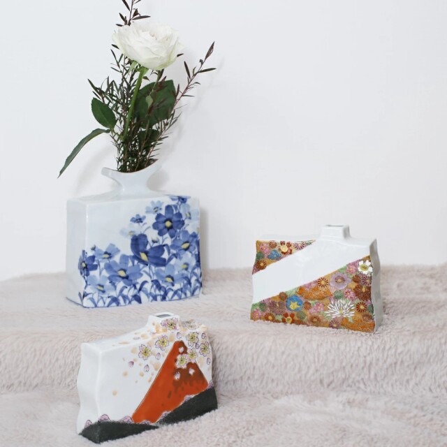 送料無料】日本製 九谷焼/北陸伝統工芸/工芸品 花瓶/花びん/一輪生