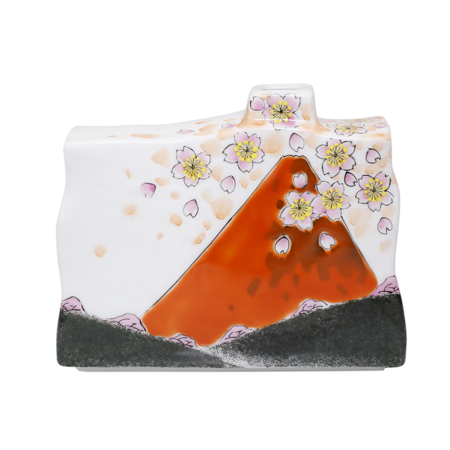 【送料無料】日本製 九谷焼/北陸伝統工芸/工芸品 花瓶/花びん/一輪生/フラワーベース 5号 赤富士 桜/サクラ インテリア/置物/部屋飾り 出産祝い/お祝い/開店祝い 7492-KT25