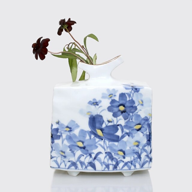 送料無料】日本製 九谷焼/北陸伝統工芸/工芸品 宮吉ゆみこ作 花瓶