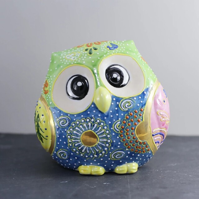 【送料無料】日本製 九谷焼/北陸伝統工芸/工芸品 フクロウ/ふくろう/梟 不苦労 吉祥の象徴 4号 インテリア/置物/部屋飾り 出産祝い 7497-KT25