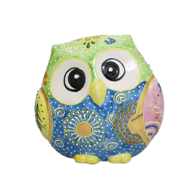 【送料無料】日本製 九谷焼/北陸伝統工芸/工芸品 フクロウ/ふくろう/梟 不苦労 吉祥の象徴 4号 インテリア/置物/部屋飾り 出産祝い 7497-KT25