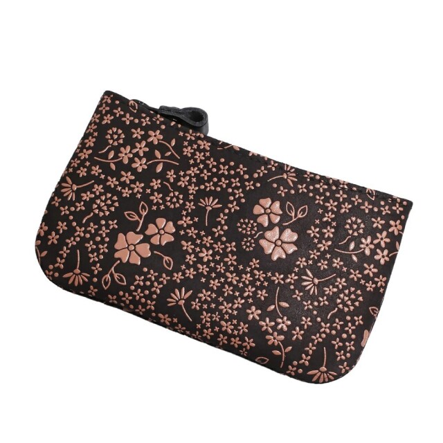 日本製 印伝/INDENYA/印傳屋 小銭入れ/コインケース/財布 小物入れ マルチポーチ アメリカンブルー 黒 サーモンピンク コンパクト お札も収納可能 鹿革/漆 ファスナー式 プレゼント