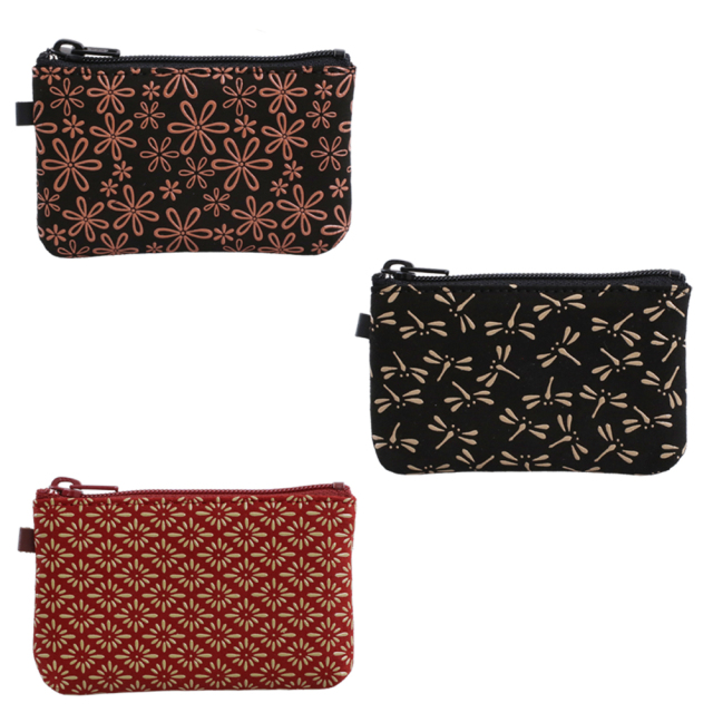 日本製 印伝/INDENYA/印傳屋 小銭入れ/コインケース/財布 小物入れ マルチポーチ 雪割草 トンボ 菱菊 コンパクト お札も収納可能 鹿革/漆 ファスナー式 プレゼント7508-IY25