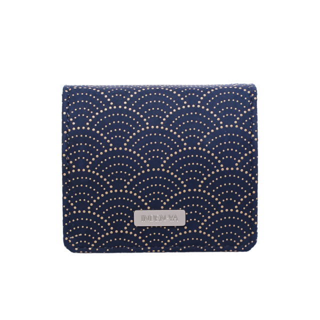 日本製 印伝/INDENYA/印傳屋 小銭入れ/コインケース/財布  青海波 ネイビー ボックス型 コンパクト 鹿革/漆 プレゼント7511-IY25