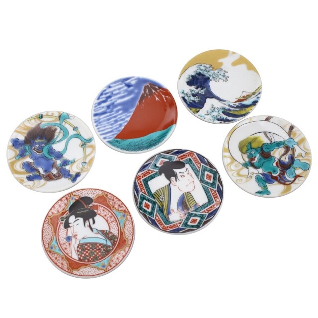 日本製 九谷焼/九谷五彩 磁気/陶器/陶磁器 小皿/皿/豆皿 プチプレート 箸置き 5.5cm セット売り/6枚セット 可愛い 華やか/鮮やか お洒落/オシャレ お祝い 7526-SK26