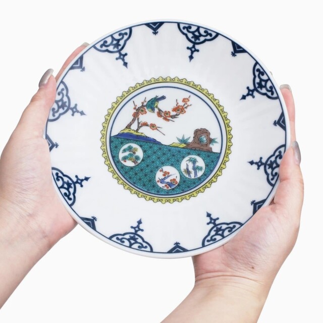 送料無料】日本製 九谷焼/九谷五彩/磁気/陶器/陶磁器 皿/お皿 5号 染付