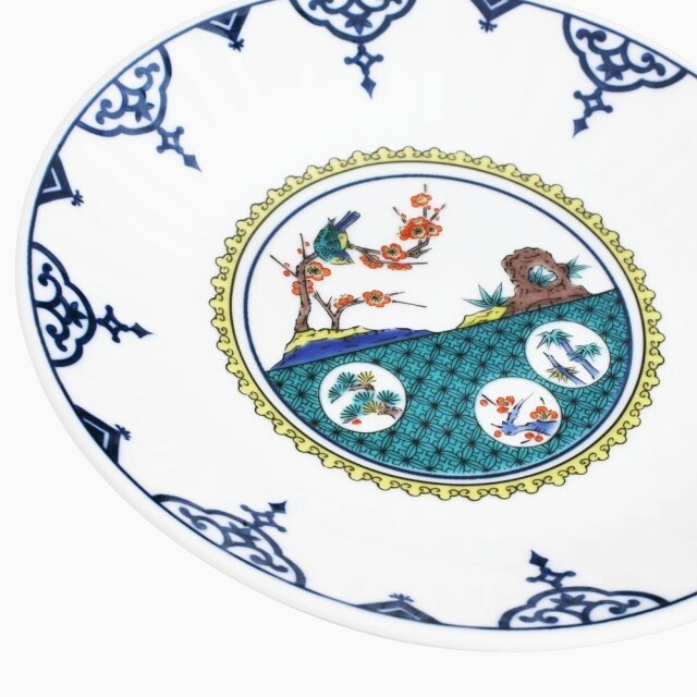 送料無料】日本製 九谷焼/九谷五彩/磁気/陶器/陶磁器 皿/お皿 5号 染付