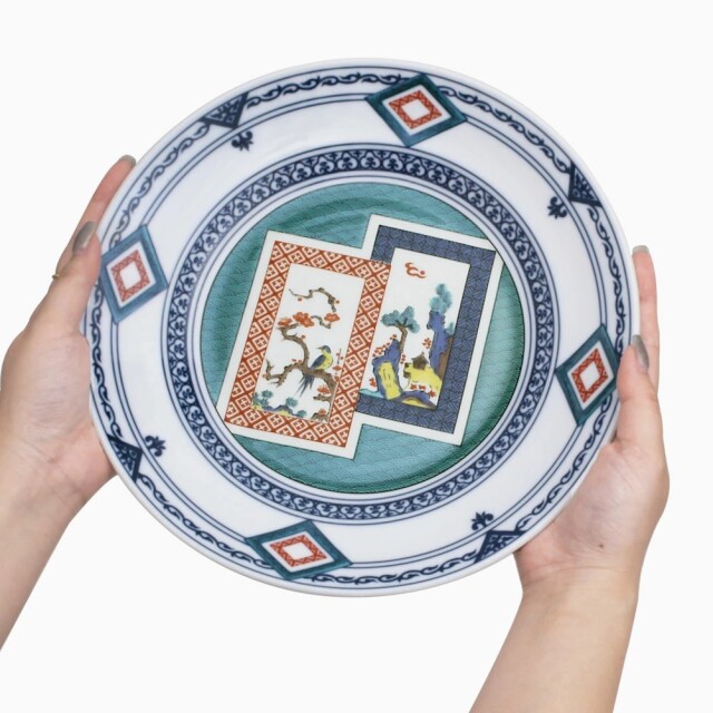 送料無料】日本製 九谷焼/九谷五彩/磁気/陶器/陶磁器 皿/大皿 8号 染付