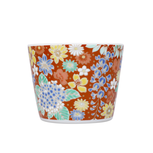 【送料無料】日本製 九谷焼 久谷五彩 磁気 陶器 陶磁器  コップ カップ 花詰 青郊窯 華やか 鮮やか お洒落 オシャレ お祝い 記念日 誕生日 結婚祝い 開店祝い プレゼント 贈り物 7533-SK26