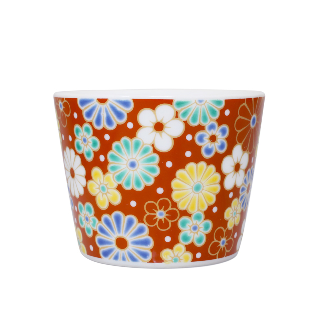 【送料無料】日本製 九谷焼 久谷五彩 磁気 陶器 陶磁器  コップ カップ 梅菊模様 青郊窯 華やか 鮮やか お洒落 オシャレ お祝い 記念日 誕生日 結婚祝い 開店祝い プレゼント 贈り物 7535-SK26