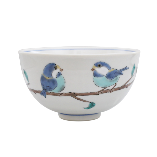 日本製 九谷焼/九谷五彩/磁気/陶器/陶磁器 お茶碗/茶碗/ごはん/飯碗山雀/鳥/小鳥 青郊窯 華やか7550-SK26