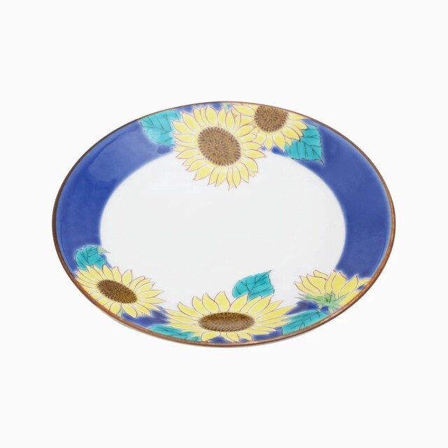【送料無料】日本製 九谷焼/九谷五彩/磁気/陶器/陶磁器 皿/お皿 4.6号皿/13.8cm 四季の花 ひまわり 青風窯/青郊窯 華やか/鮮やか お洒落/オシャレ お祝い/記念日  7577-SK26