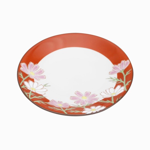 【送料無料】日本製 九谷焼/九谷五彩/磁気/陶器/陶磁器 皿/お皿 4.6号皿/13.8cm 四季の花 コスモス 青風窯/青郊窯 華やか/鮮やか お洒落/オシャレ お祝い/記念日  7578-SK26