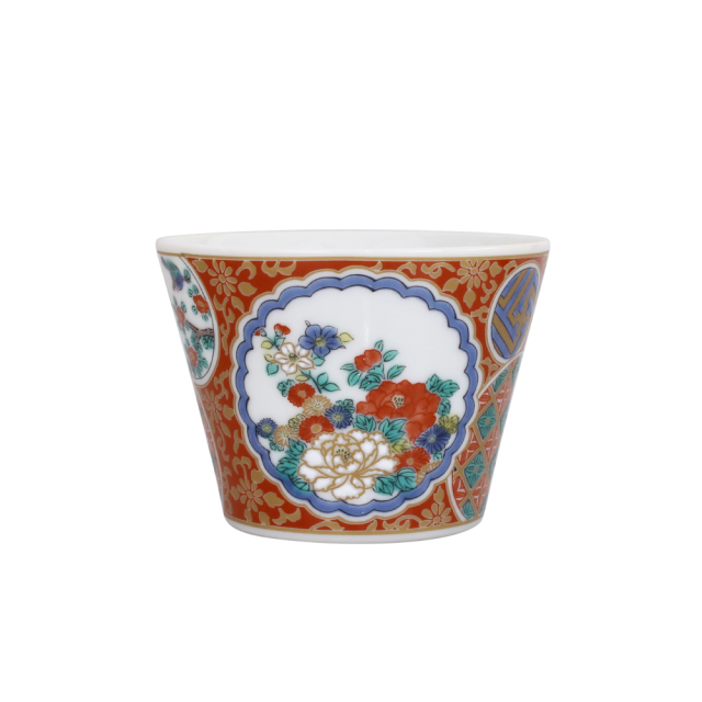 日本製 九谷焼/九谷五彩 磁気/陶器/陶磁器 縁起物/縁起カップ/フリーカップ/スープカップ 庄三 華やか/鮮やか  7609-SK26