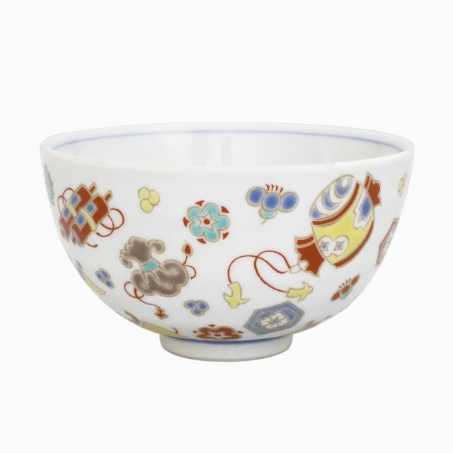 日本製 九谷焼/九谷五彩/磁気/陶器/陶磁器 お茶碗/茶碗/ごはん/飯碗 宝尽くし  青郊窯 華やか7619-SK26