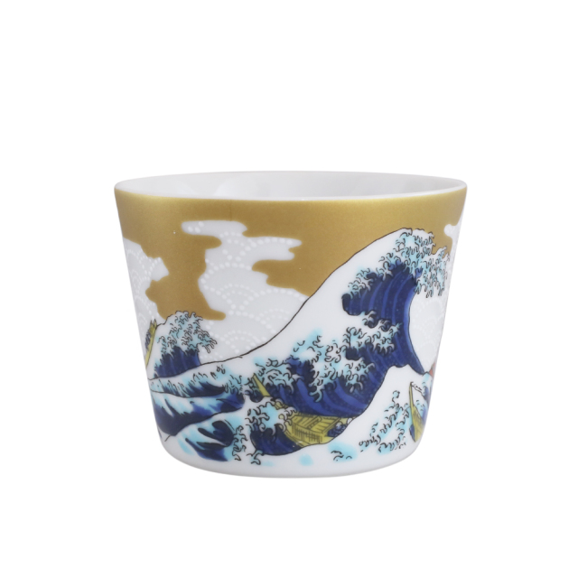 日本製 九谷焼/九谷五彩 磁気/陶器/陶磁器 縁起物/縁起カップ/フリーカップ/スープカップ 北斎 波 華やか/鮮やか  7622-SK26