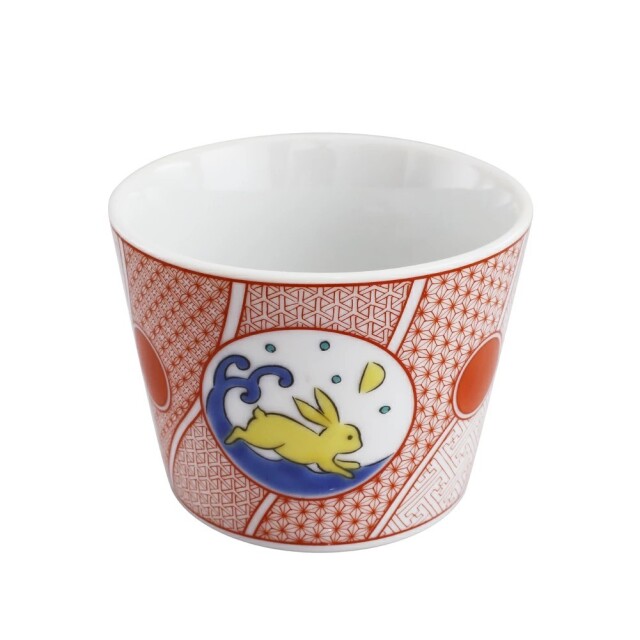 日本製 九谷焼/九谷五彩 磁気/陶器/陶磁器 縁起物/縁起カップ/フリーカップ/スープカップ ウサギ/うさぎ/兎 華やか/鮮やか  7625-SK26