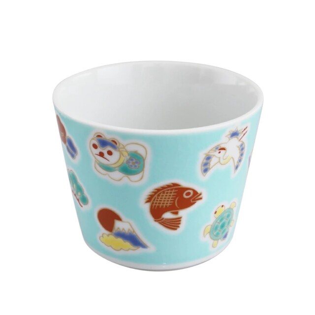 日本製 九谷焼/九谷五彩 磁気/陶器/陶磁器 縁起物/縁起カップ/フリーカップ/スープカップ えんぎもの/縁起物 華やか/鮮やか  7626-SK26