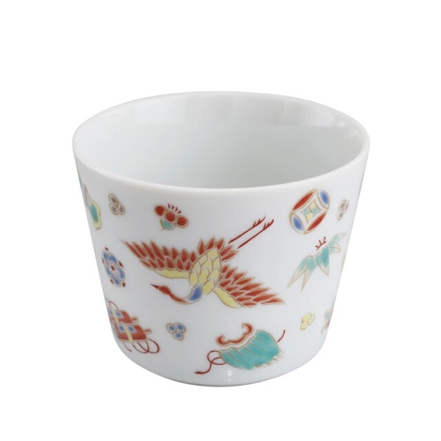 日本製 九谷焼/九谷五彩 磁気/陶器/陶磁器 縁起物/縁起カップ/フリーカップ/スープカップ 宝尽くし 華やか/鮮やか  7627-SK26