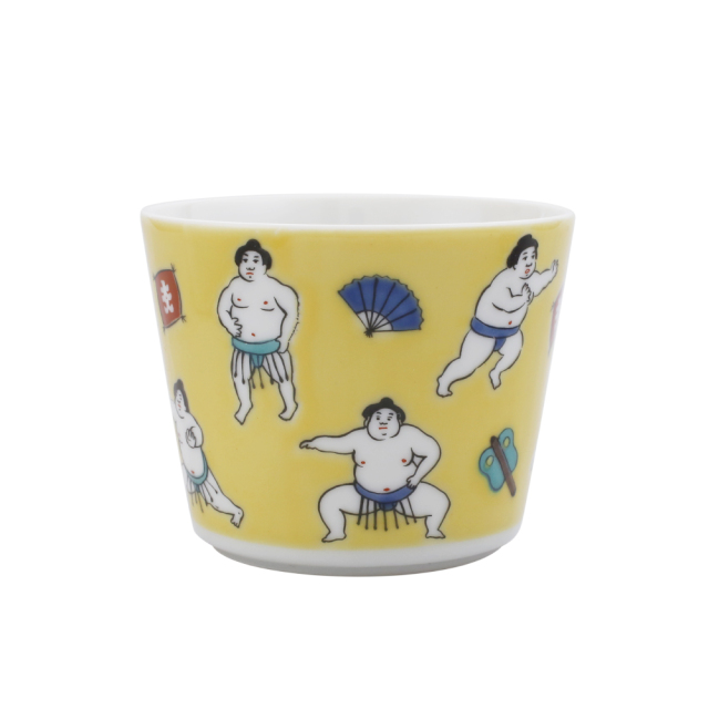 日本製 九谷焼/九谷五彩 磁気/陶器/陶磁器 縁起物/縁起カップ/フリーカップ/スープカップ お相撲さん 華やか/鮮やか  7629-SK26