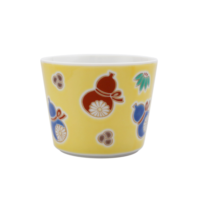 日本製 九谷焼/九谷五彩 磁気/陶器/陶磁器 縁起物/縁起カップ/フリーカップ/スープカップ 六瓢/むびょう 華やか/鮮やか  7631-SK26