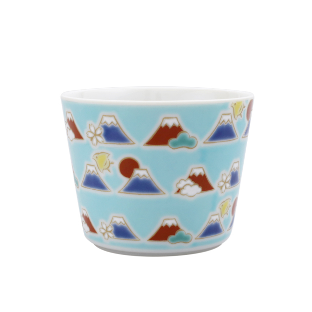 日本製 九谷焼/九谷五彩 磁気/陶器/陶磁器 縁起物/縁起カップ/フリーカップ/スープカップ 富士山 華やか/鮮やか  7634-SK26