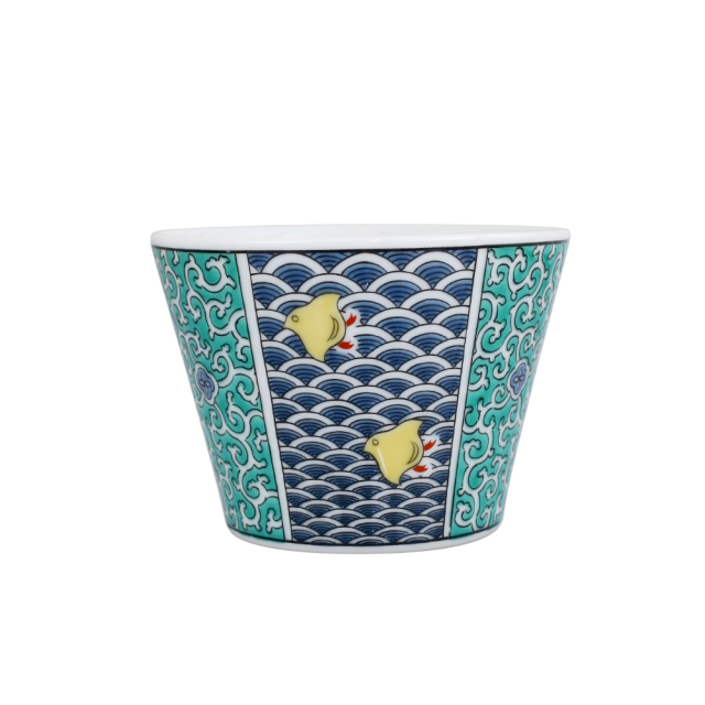 日本製 九谷焼/九谷五彩 磁気/陶器/陶磁器 縁起物/縁起カップ/フリーカップ/スープカップ 青海波 華やか/鮮やか  7656-SK26